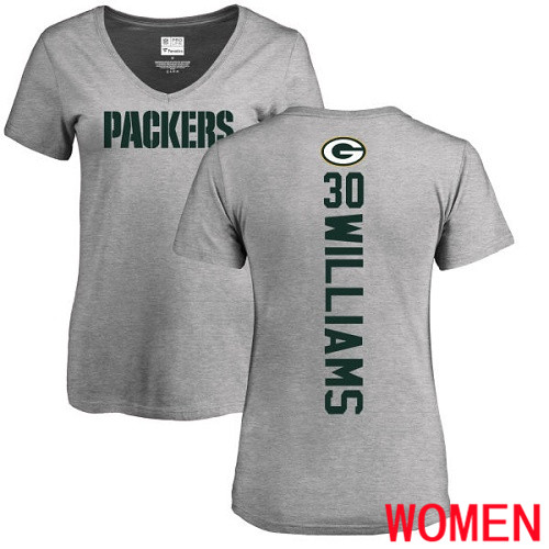Green Bay Packers Ash Women #30 Williams Jamaal Backer V-Neck Nike NFL T Shirt